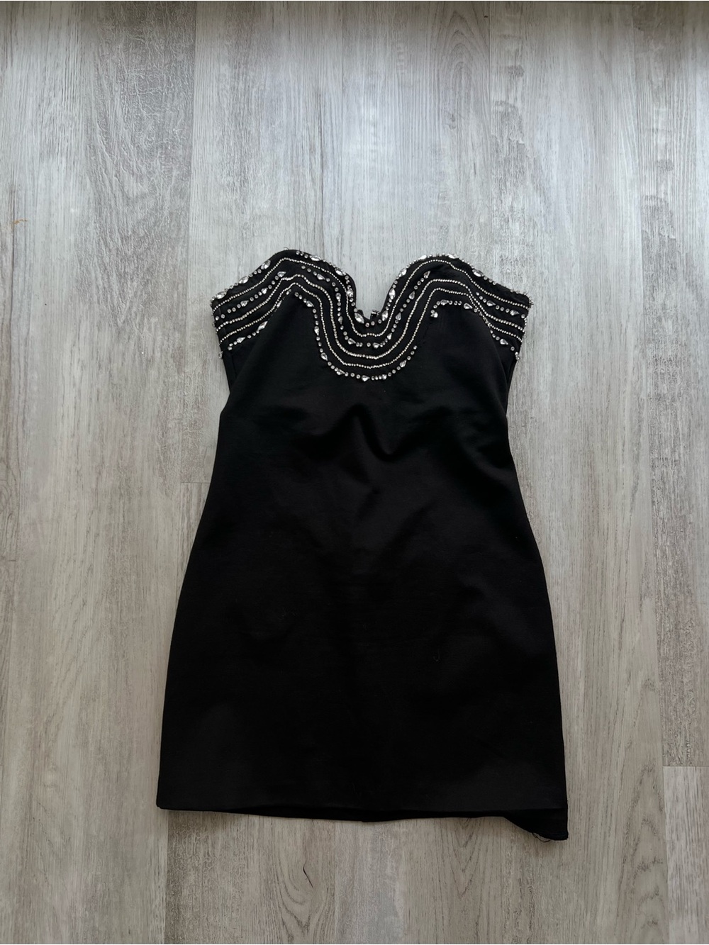 REVOLVE Black Strapless Embellished Sweetheart Mini Dress